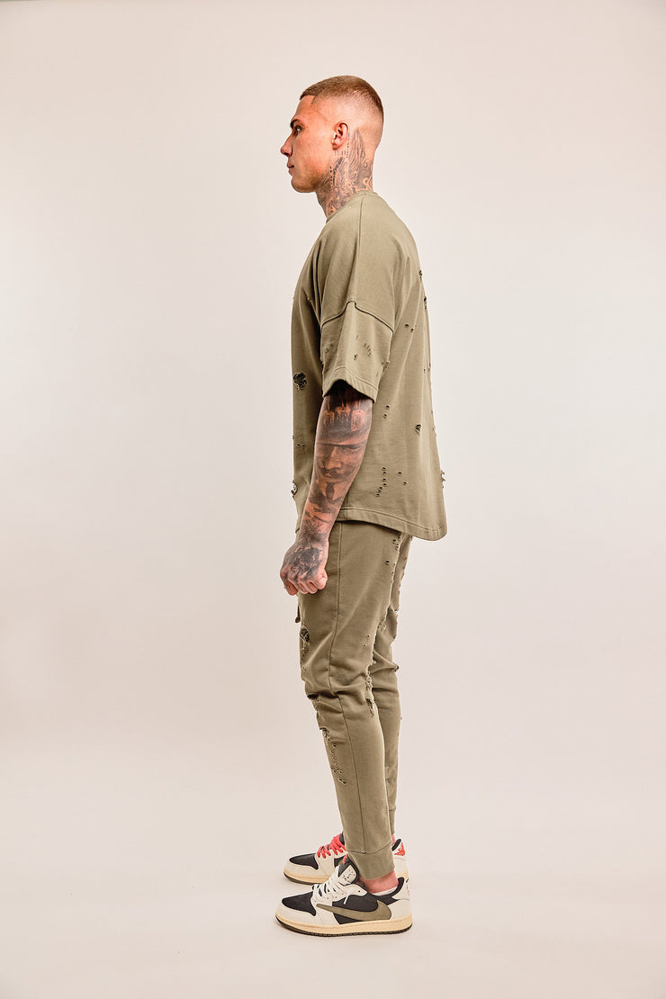 Oversized T-shirt Destroyed Khaki