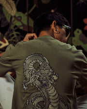 Regular Fit Dragon embroidery. T-Shirt khaki