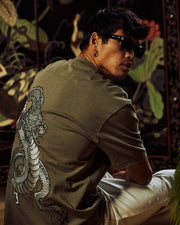 Regular Fit Dragon embroidery. T-Shirt khaki